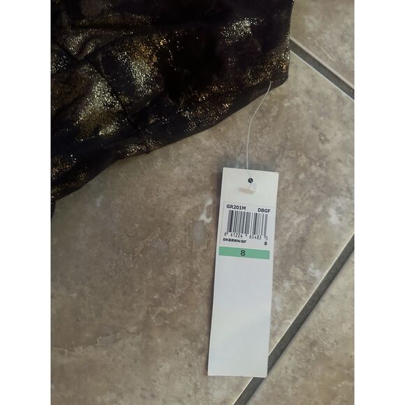 NWT Maggy London 8 Metallic Gold Brown V Neck Sheath Stretch Dress - Picture 3 of 6